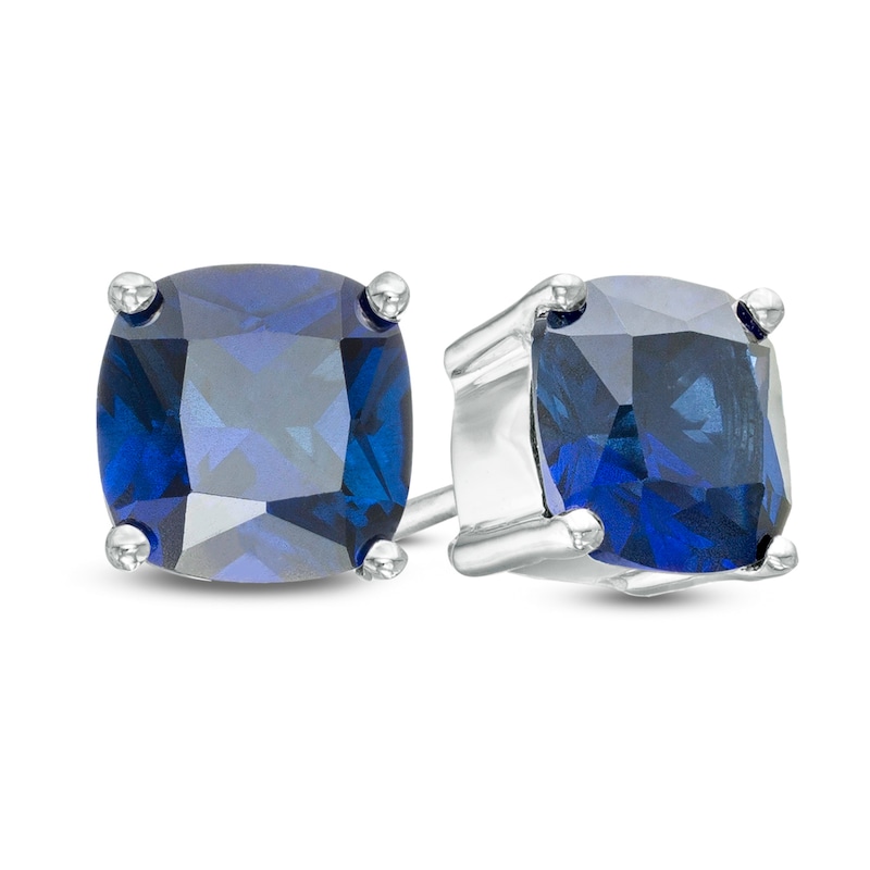 Cushion-Cut Lab-Created Blue Sapphire Solitaire Stud