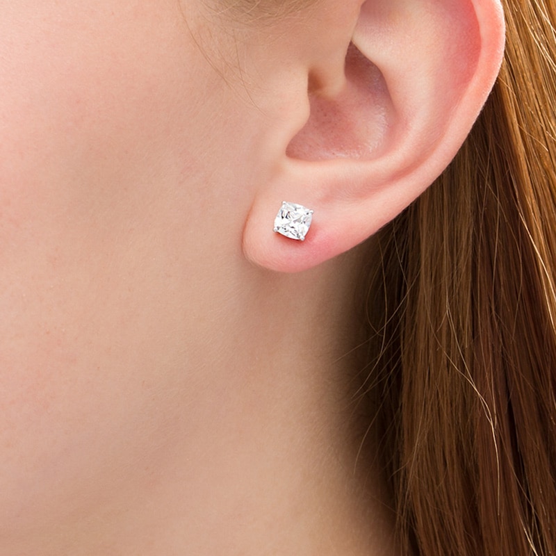 Cushion-Cut Lab-Created White Sapphire Solitaire Stud