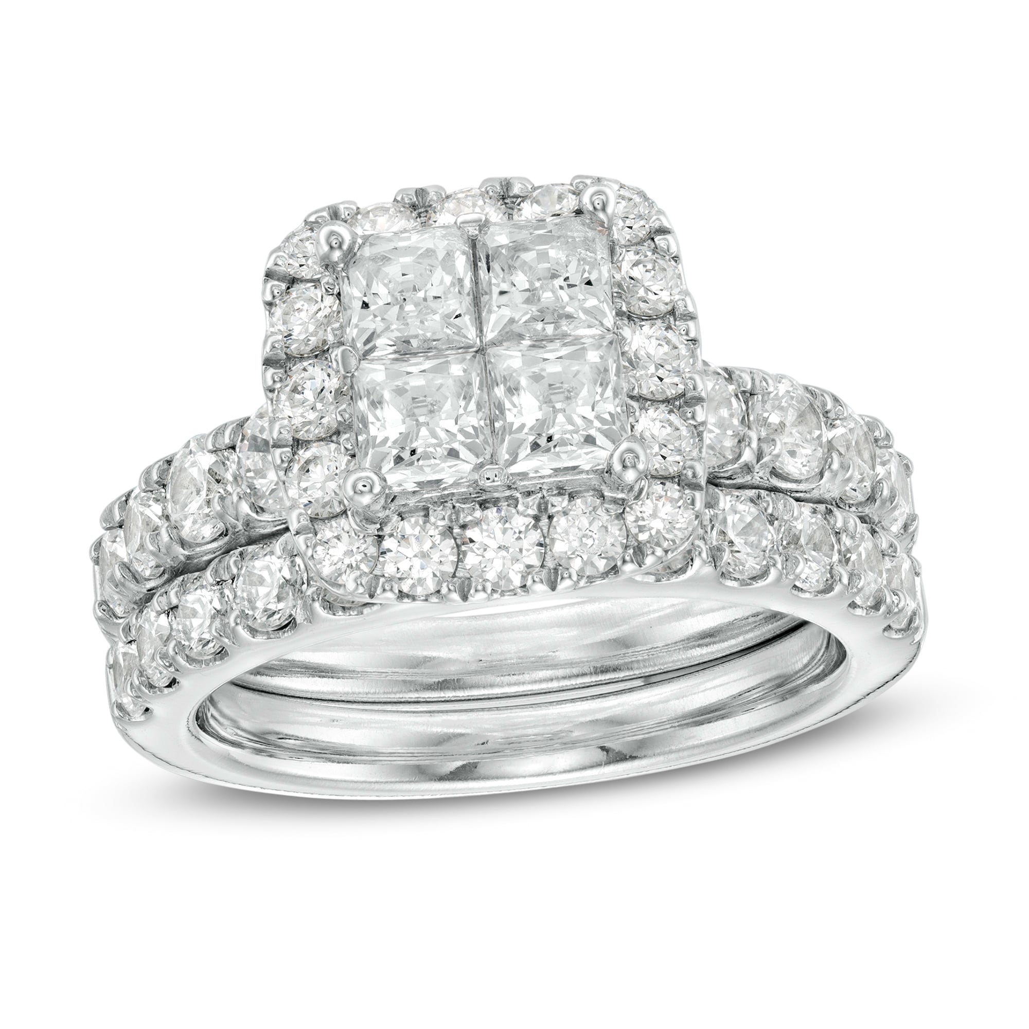 3 CT. T.W. Quad Princess-Cut Diamond Frame Bridal Set in 14K White
