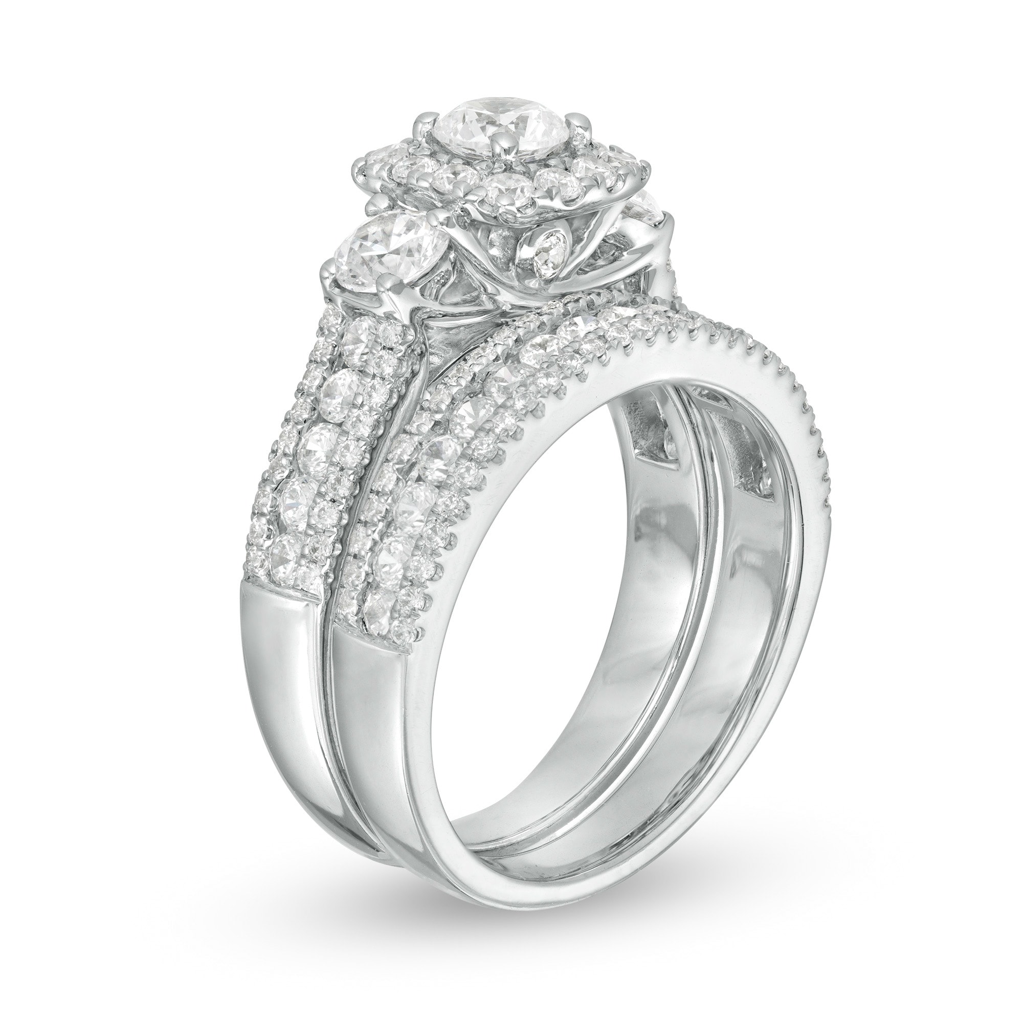 2 CT. T.W. Diamond Past Present Future® Cushion Frame Bridal Set