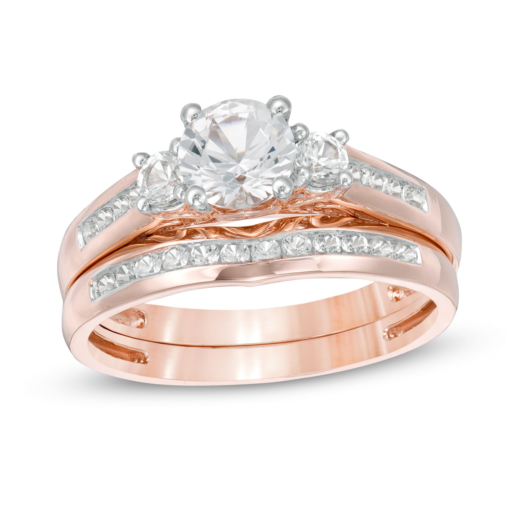 5.4mm Lab-Created White Sapphire Three Stone Bridal Set in 10K