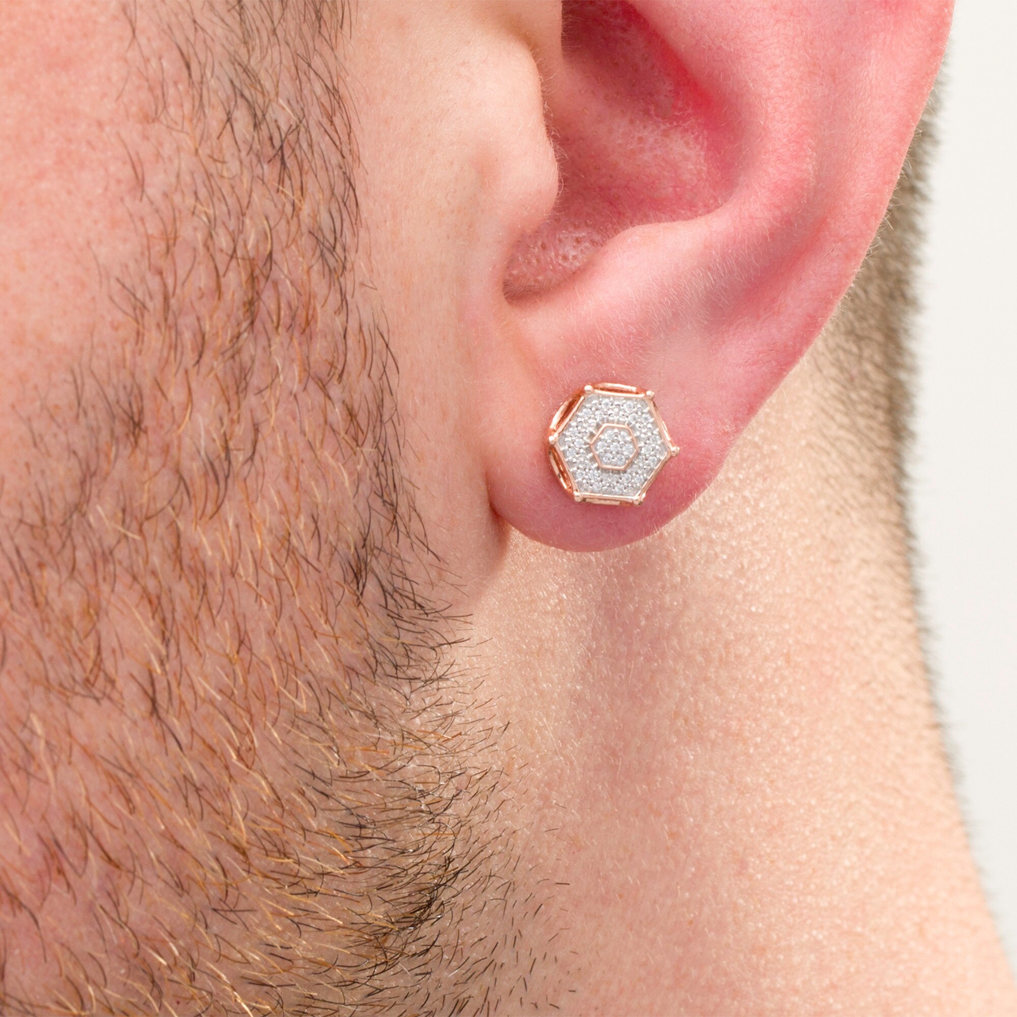 1/6 CT. T.W. Composite Diamond Hexagon Frame Stud Earrings in