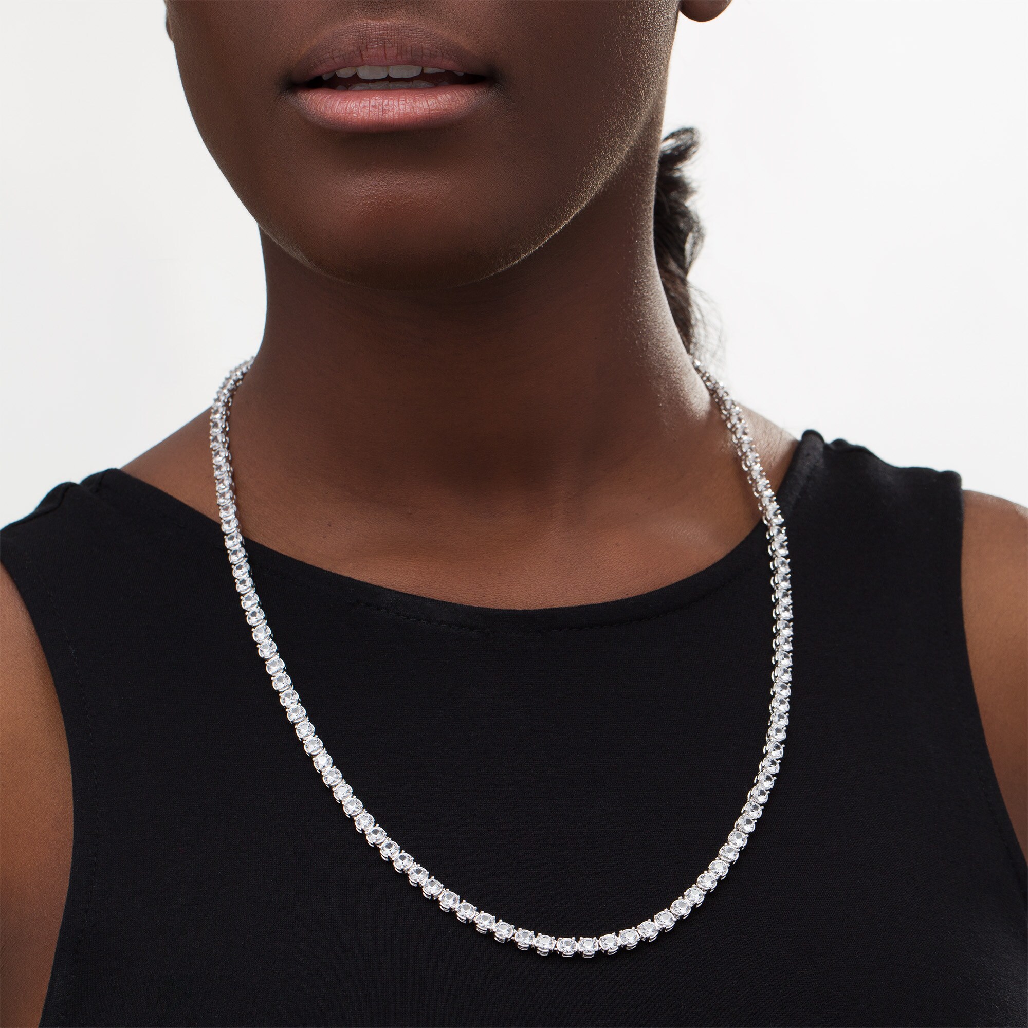 4.0mm White Lab-Created Sapphire Tennis Necklace in Sterling