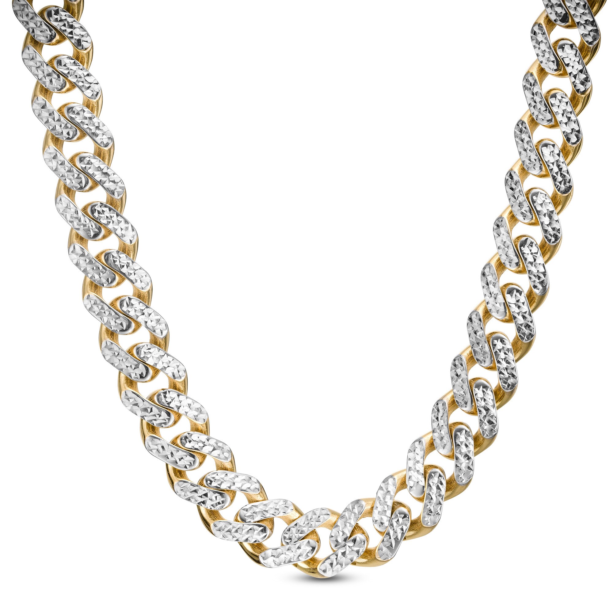 9.5mm Diamond-Cut Curb Chain Necklace in Hollow 14K Two-Tone Gold