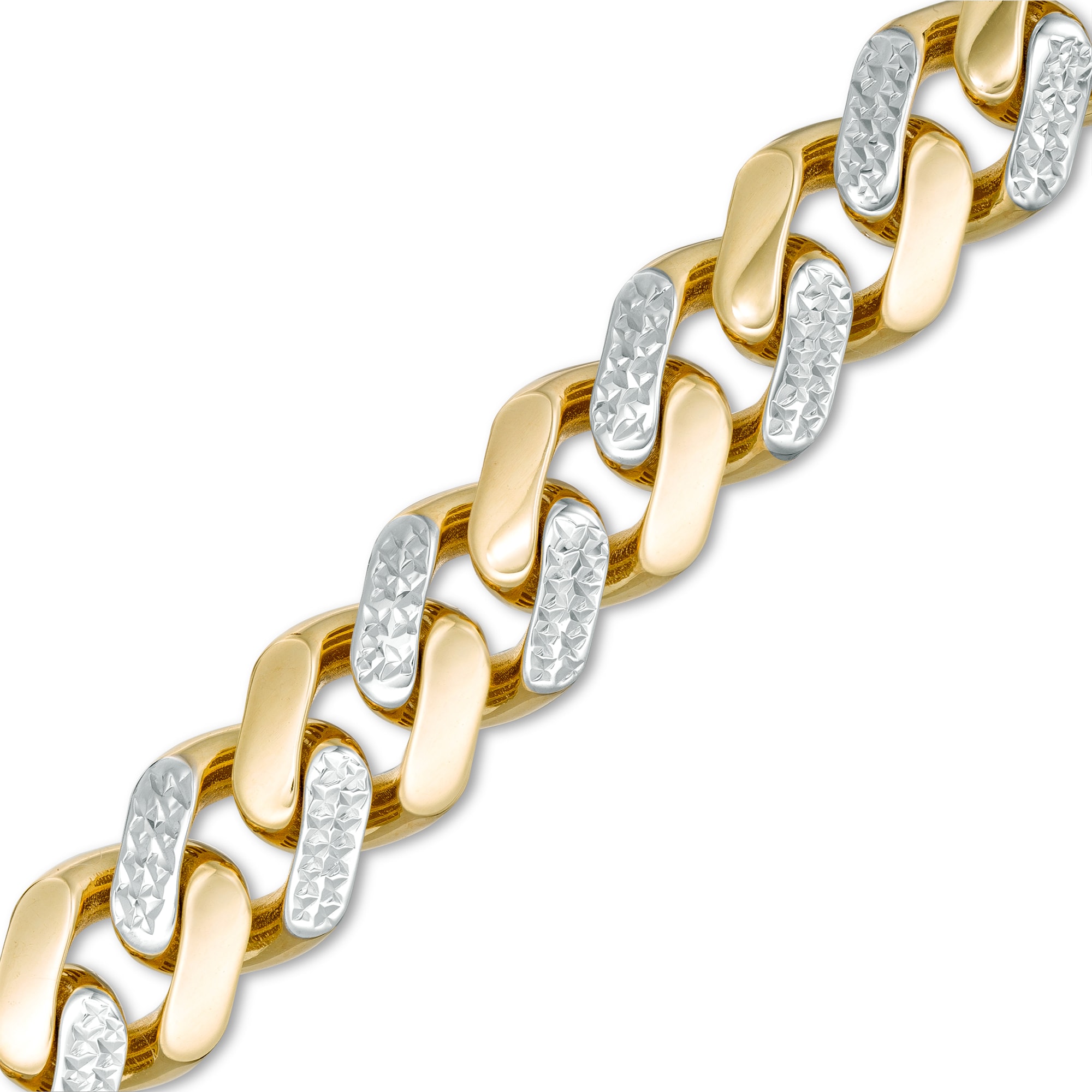 11.3mm Diamond-Cut Alternating Curb Chain Bracelet in 14K Two-Tone