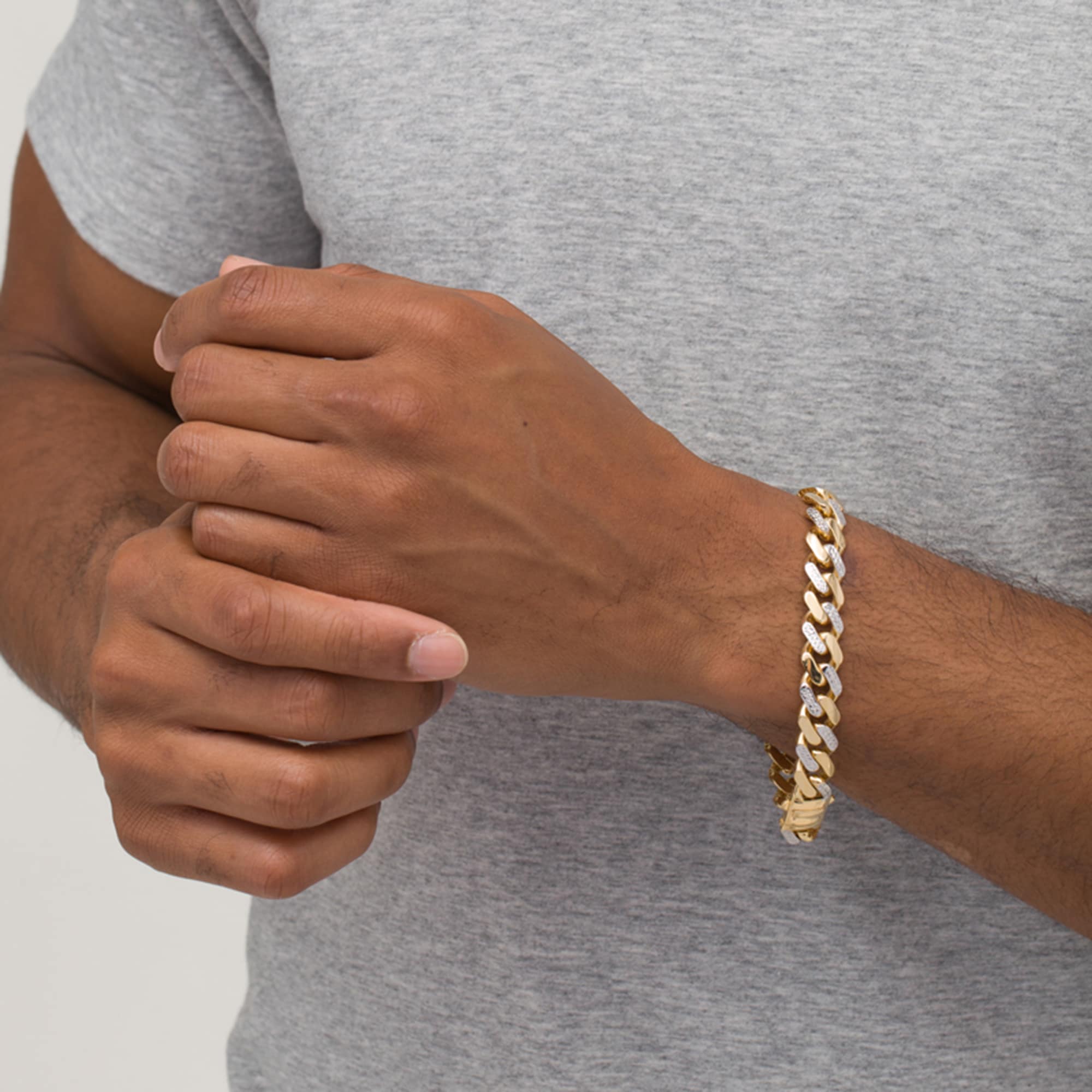 11.3mm Diamond-Cut Alternating Curb Chain Bracelet in 14K Two-Tone