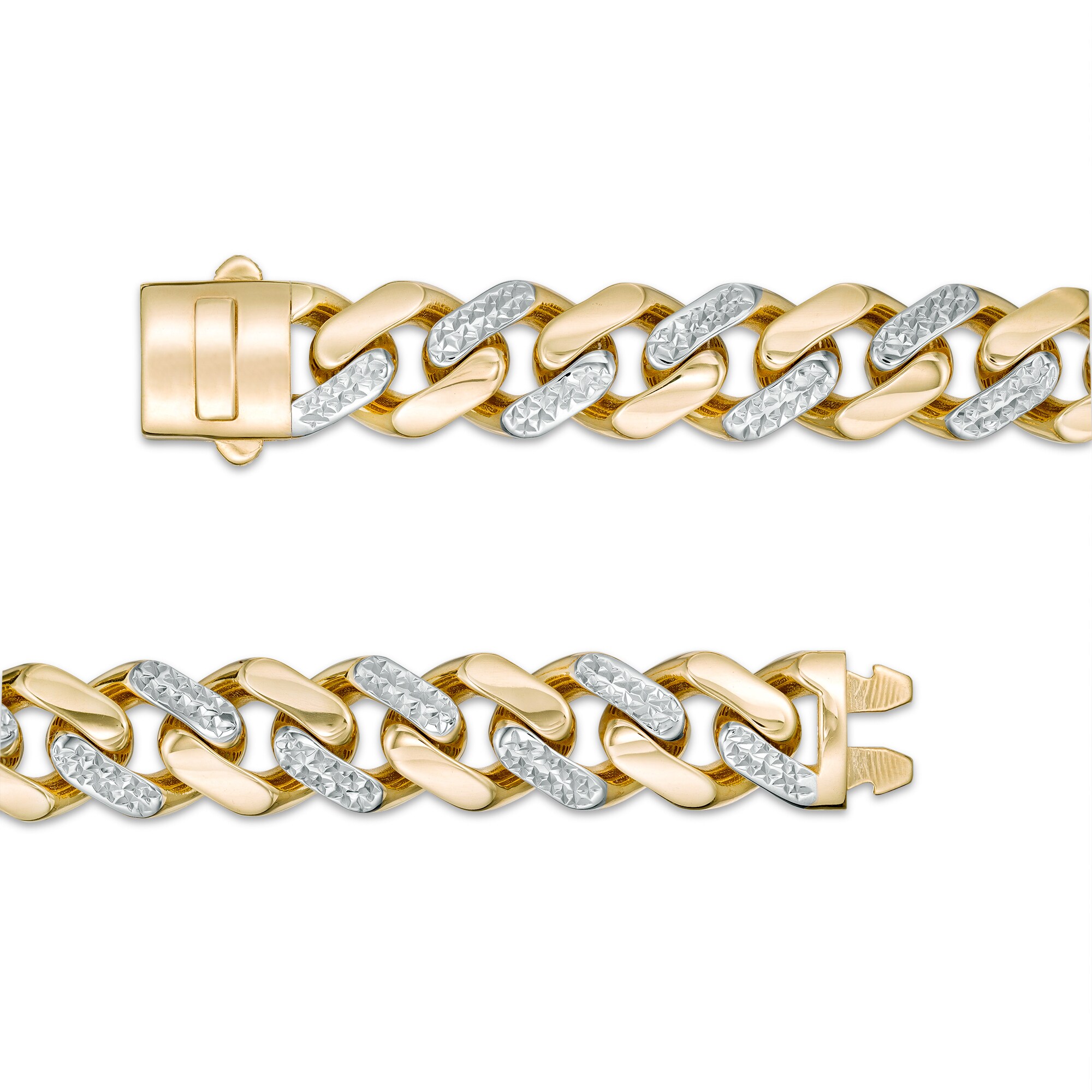 11.3mm Diamond-Cut Alternating Curb Chain Bracelet in 14K Two-Tone
