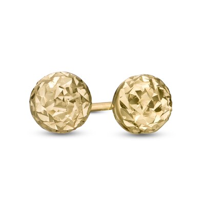 Real 14K Yellow Gold Full Diamond Cut Ball Post Lovely Earrings 1gram 7mm