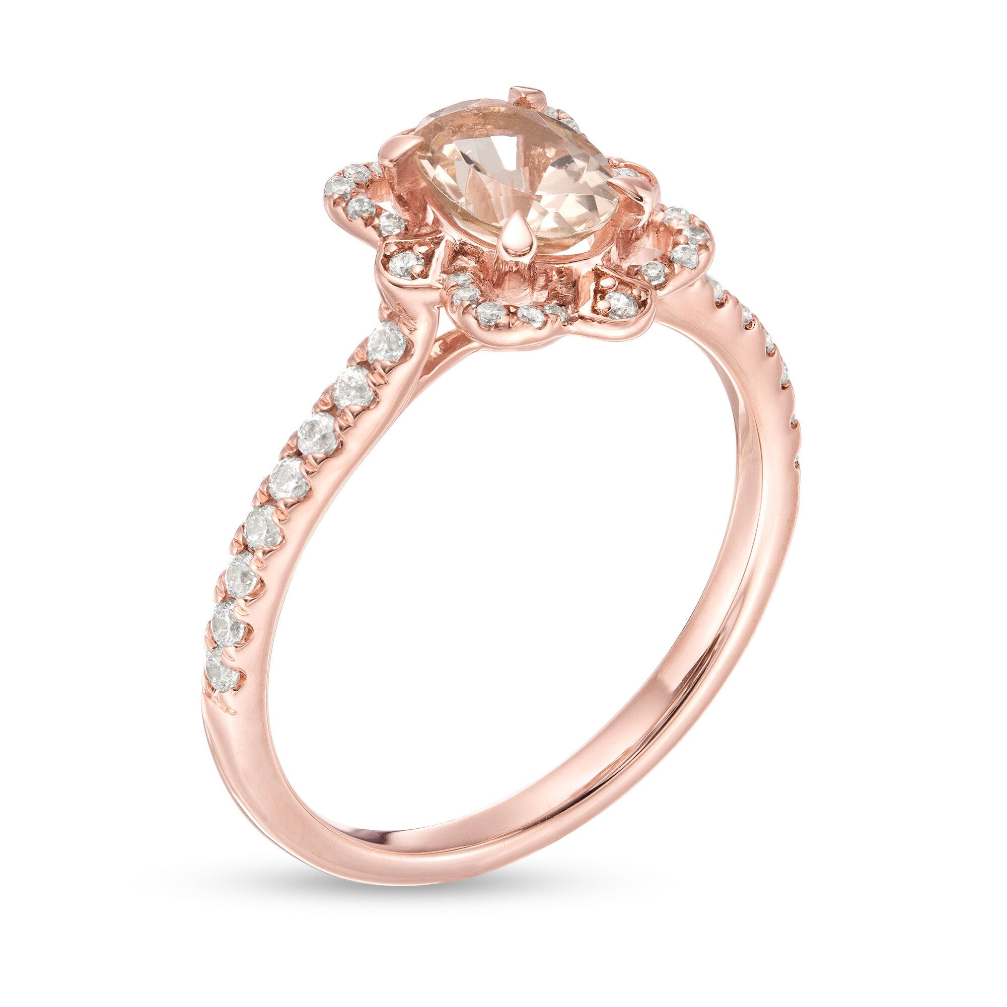 Oval Morganite and 1/4 CT. T.W. Diamond Butterfly Frame Ring in