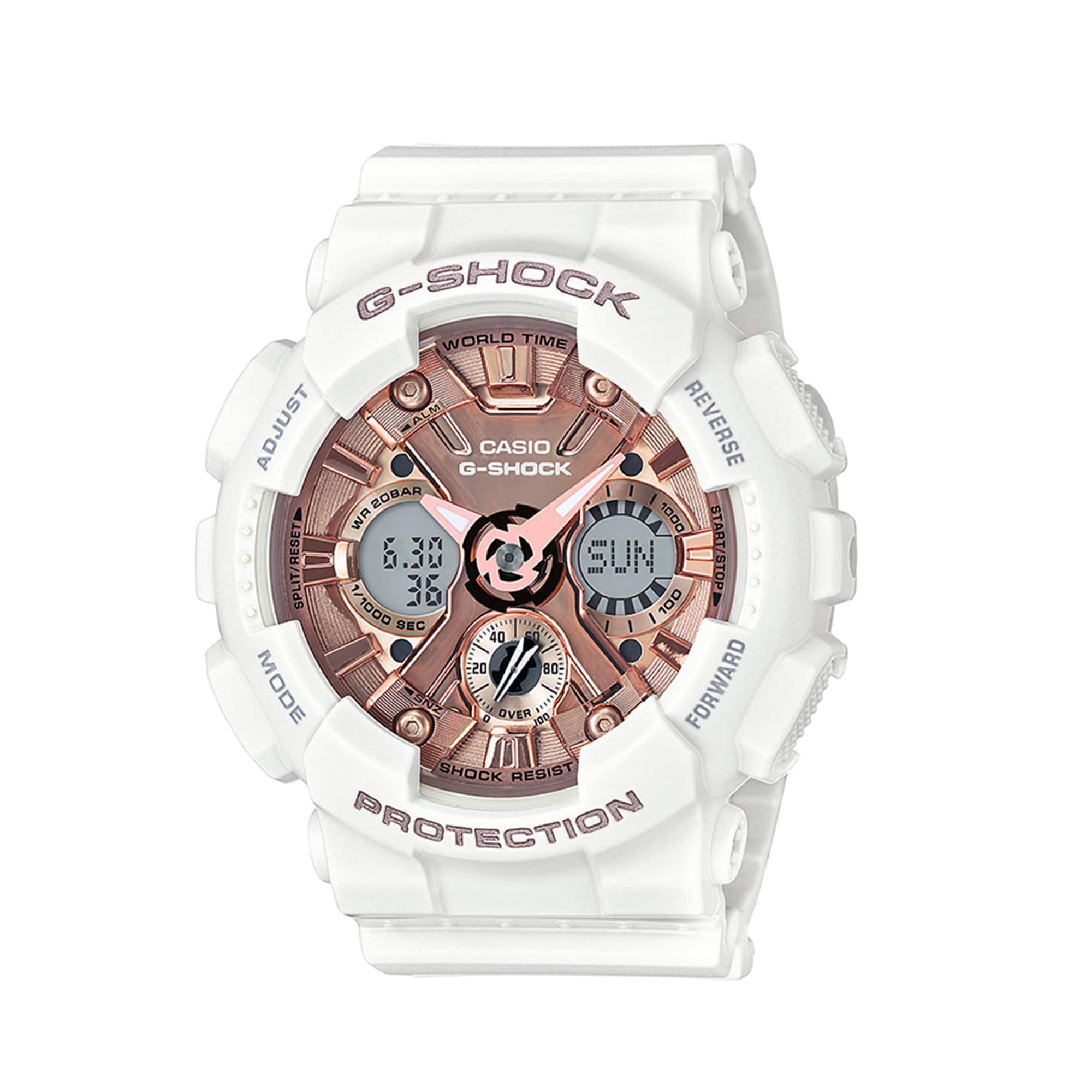 Ladies' Casio G-Shock White Resin Strap Watch with Rose-Tone Dial