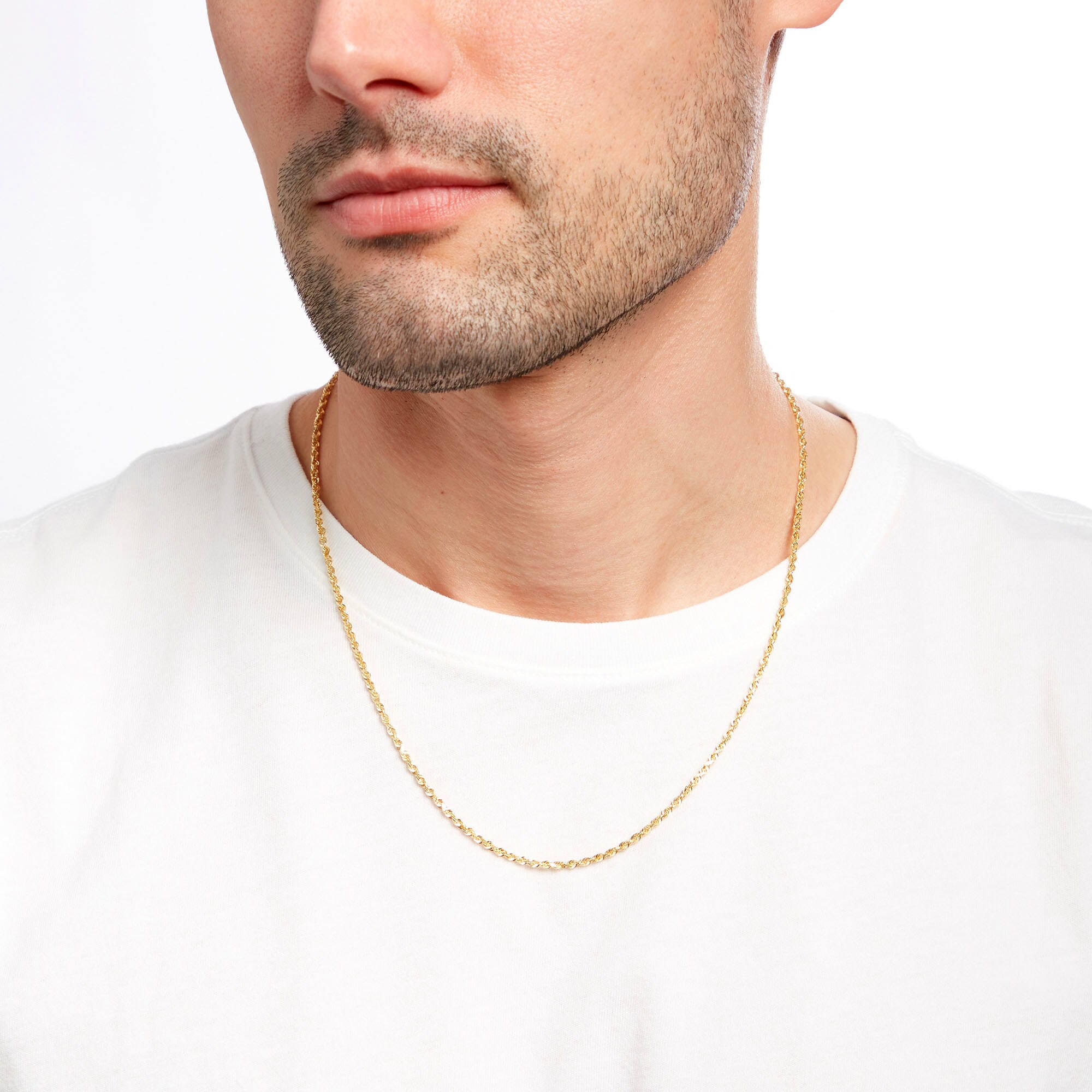 2.4mm Glitter Rope Chain Necklace in Solid 14K Gold - 20&quot