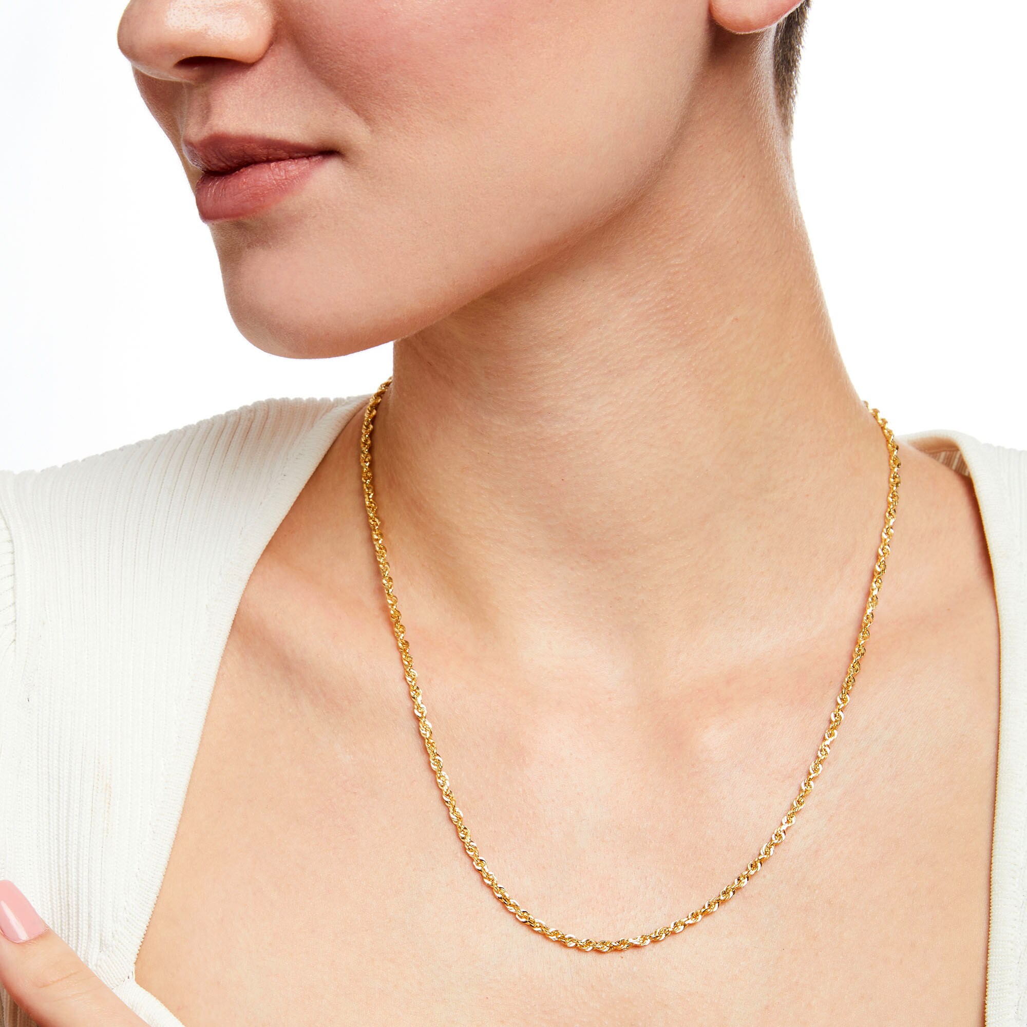 3.0mm Glitter Rope Chain Necklace in Solid 14K Gold - 20&quot