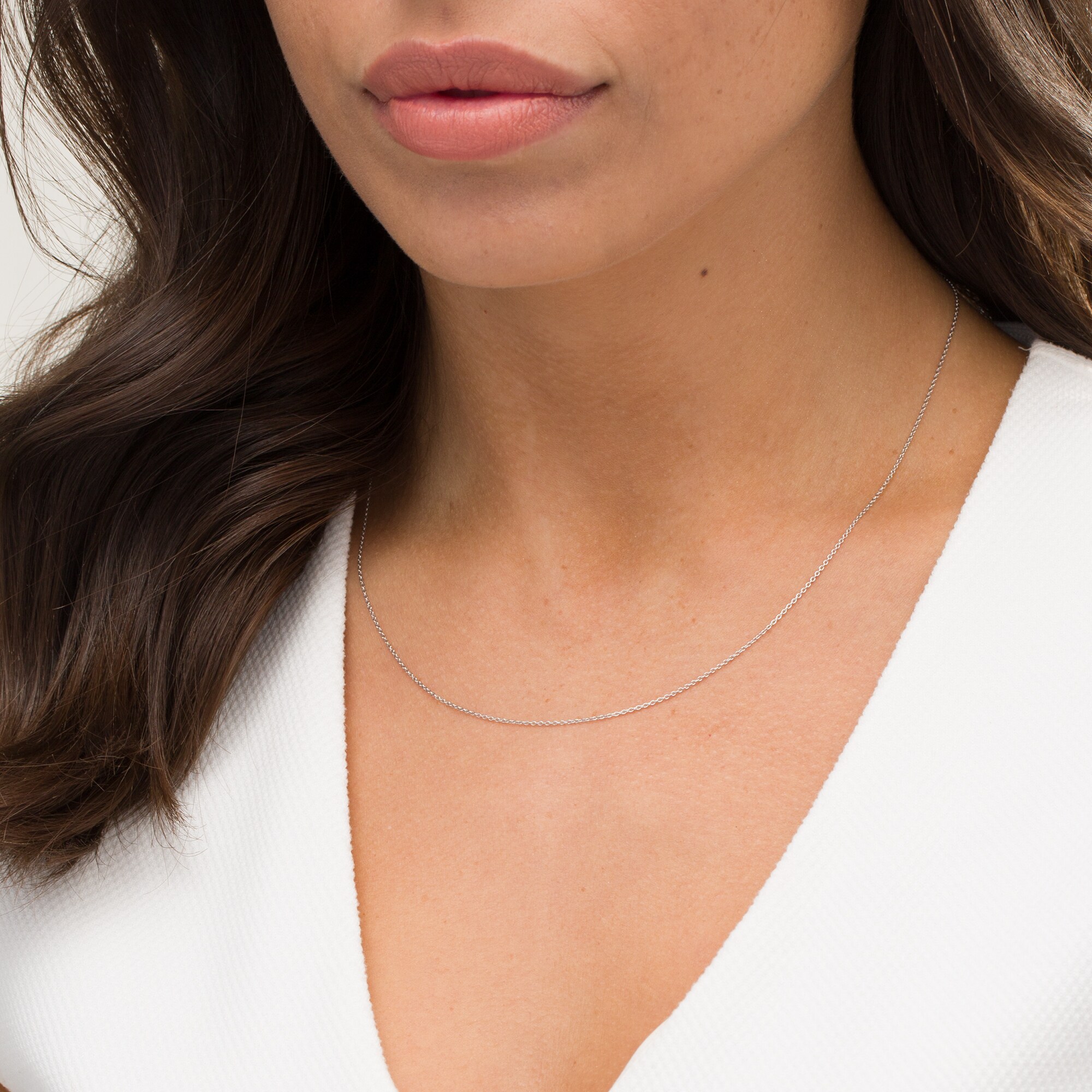 0.9mm Cable Chain Necklace in Hollow 10K White Gold - 18&quot