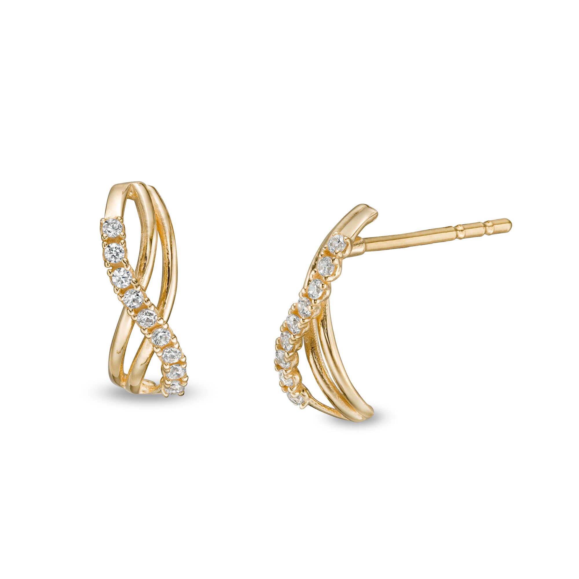 Cubic Zirconia Double Swirl Ribbon Infinity J-Hoop Earrings in 14K