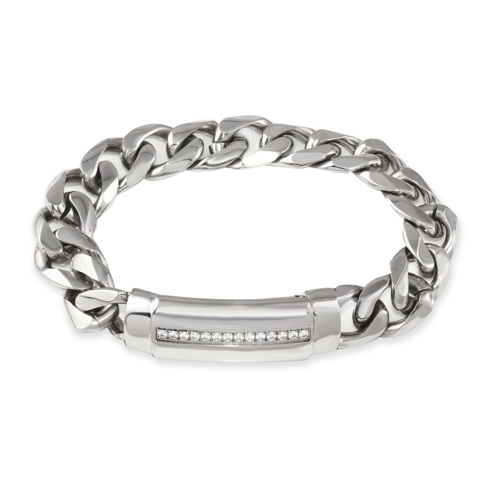 1/6 CT. T.W. Diamond Row ID Curb Chain Bracelet in Stainless Steel