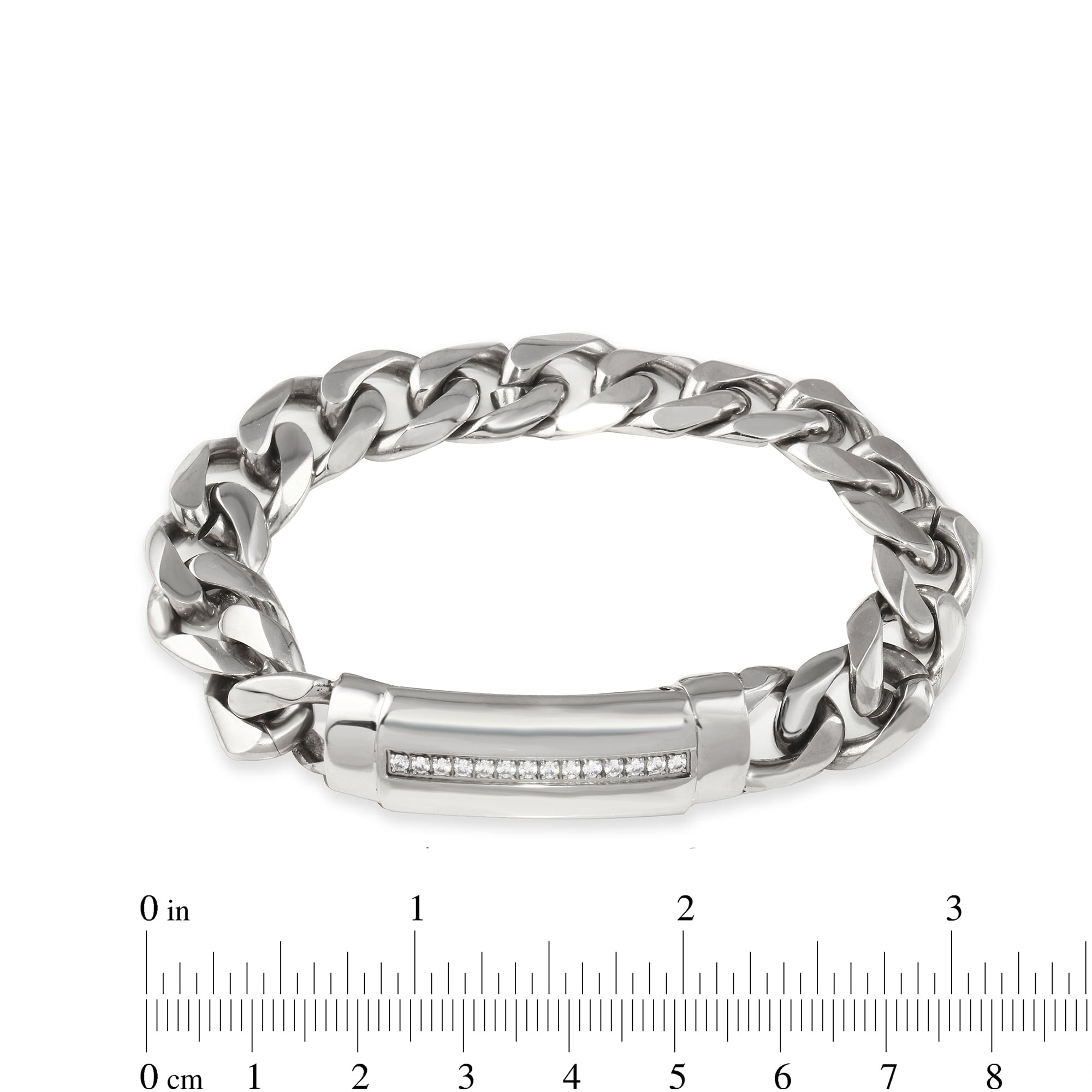 1/6 CT. T.W. Diamond Row ID Curb Chain Bracelet in Stainless Steel