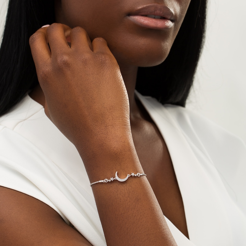 Diamond Accent Crescent Moon and Stars Bolo Bracelet in Sterling