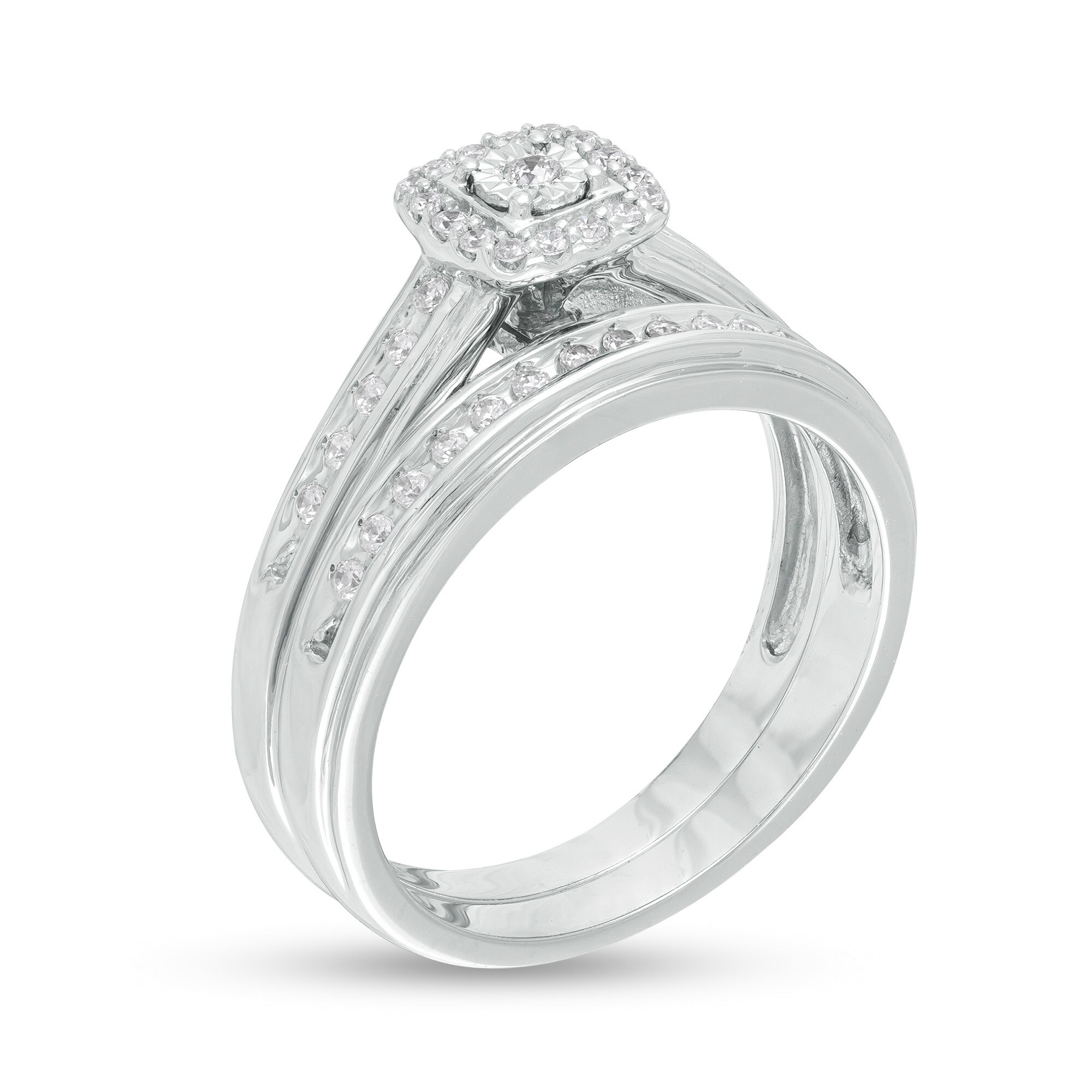 1/4 CT. T.W. Diamond Cushion Frame Bridal Set in Sterling Silver