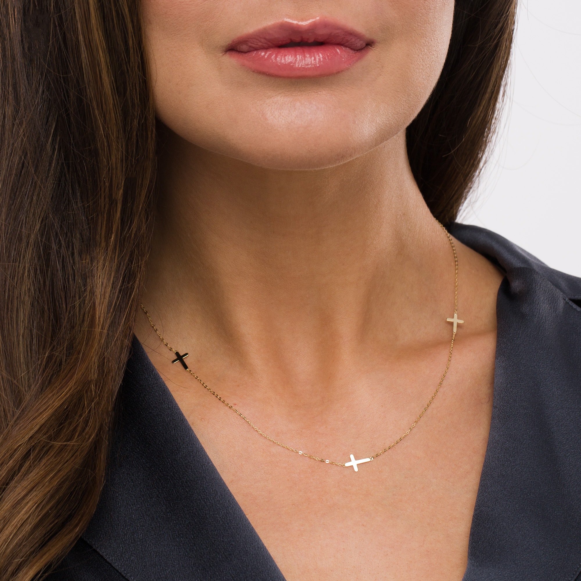 Triple Cross Station Necklace in 10K Gold | Peoples Jewellers