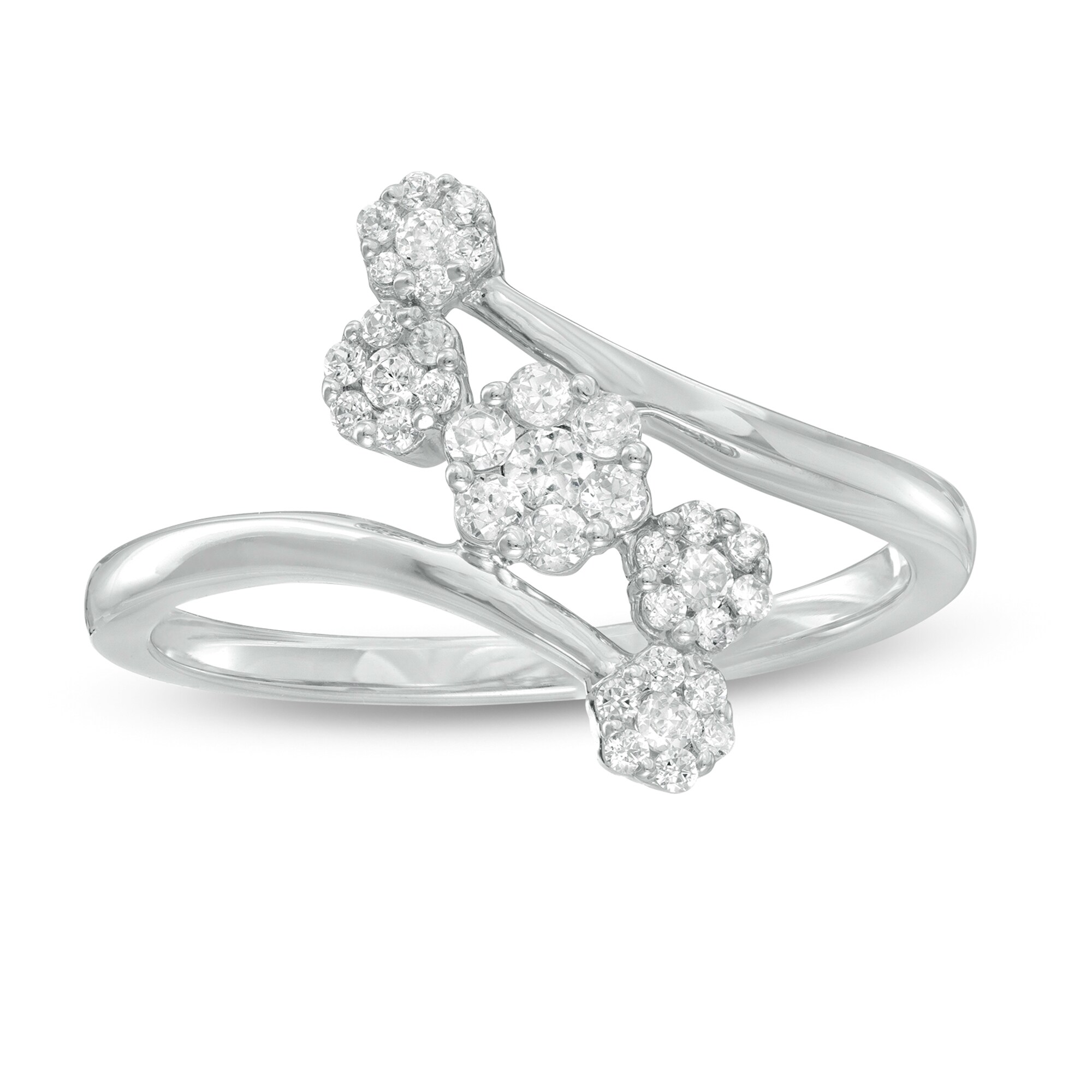 1/3 CT. T.W. Composite Diamond Five Stone Bypass Ring in 10K White