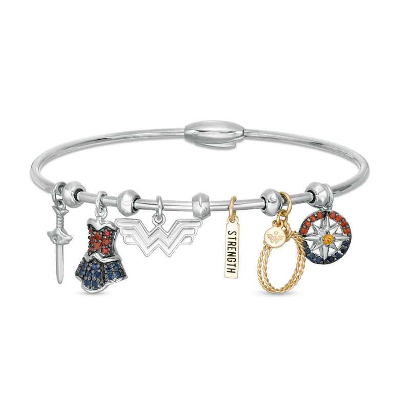 Wonder Woman™ Collection Multi-Gemstone Charm Bangle Bracelet in Sterling  Silver and 10K Gold
