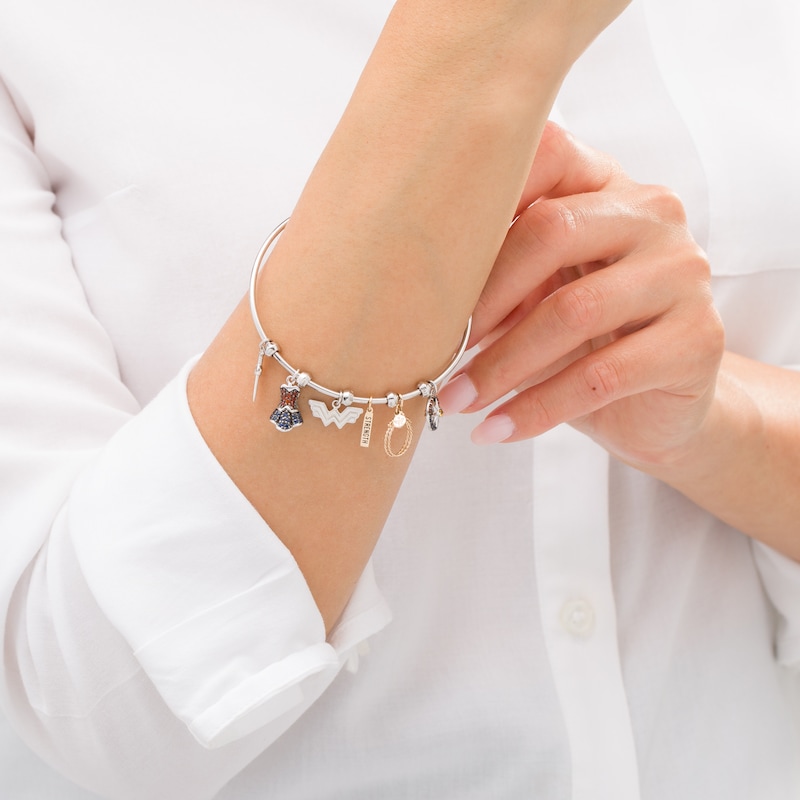 Wonder Woman™ Collection Multi-Gemstone Charm Bangle Bracelet in Sterling  Silver and 10K Gold