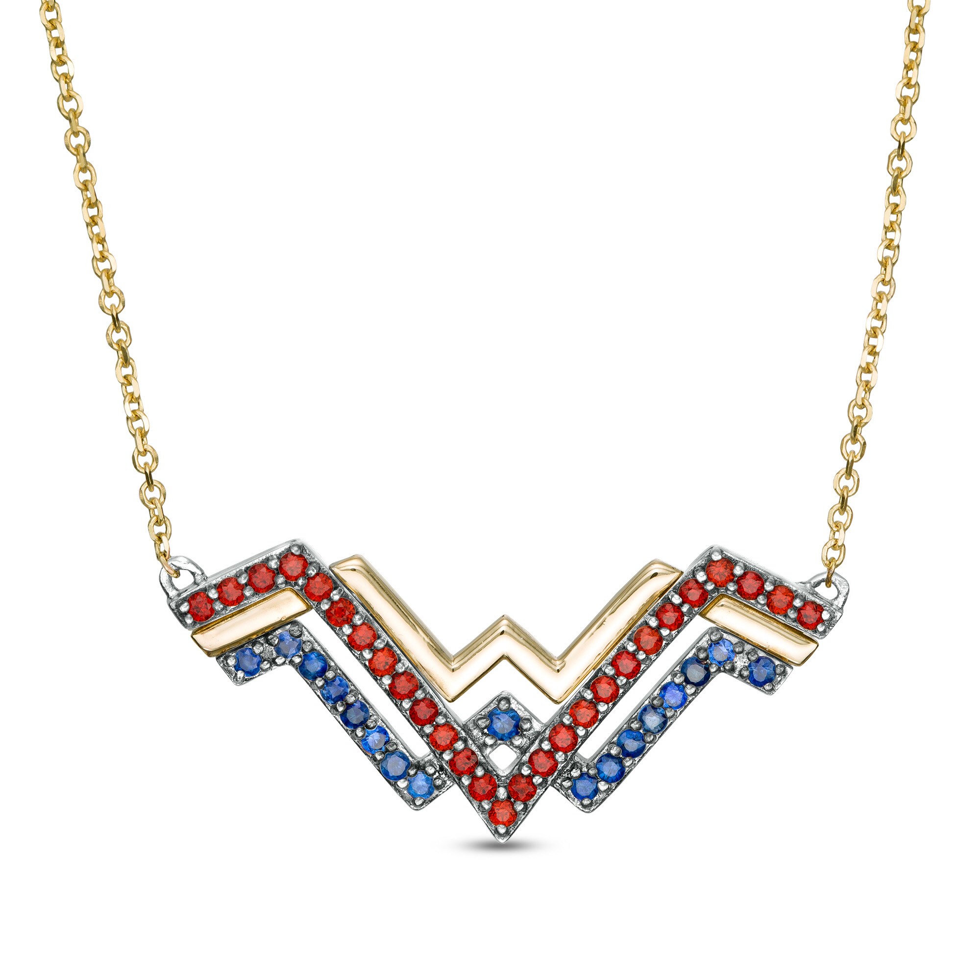 Wonder Woman™ Collection Garnet and Blue Sapphire Symbol Necklace