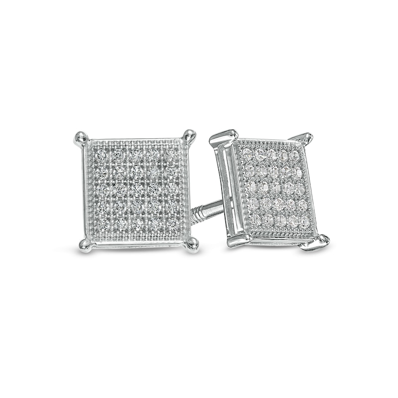 Composite Diamond Square Stud Earrings in 10K White