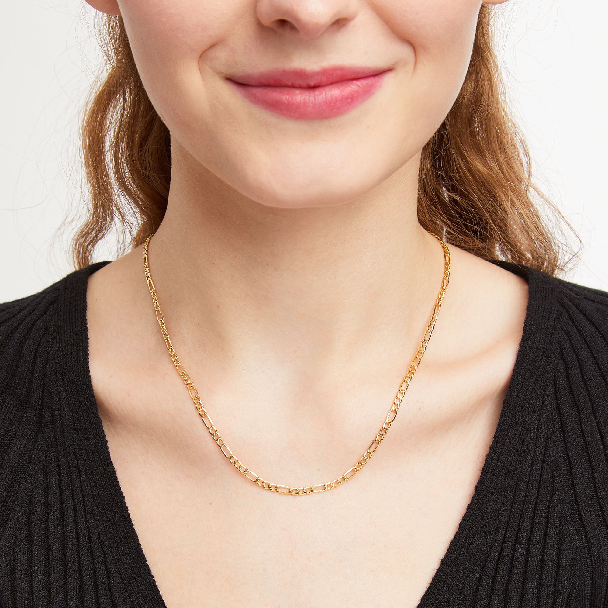 3.6mm Figaro Chain Necklace in Hollow 14K Gold - 18
