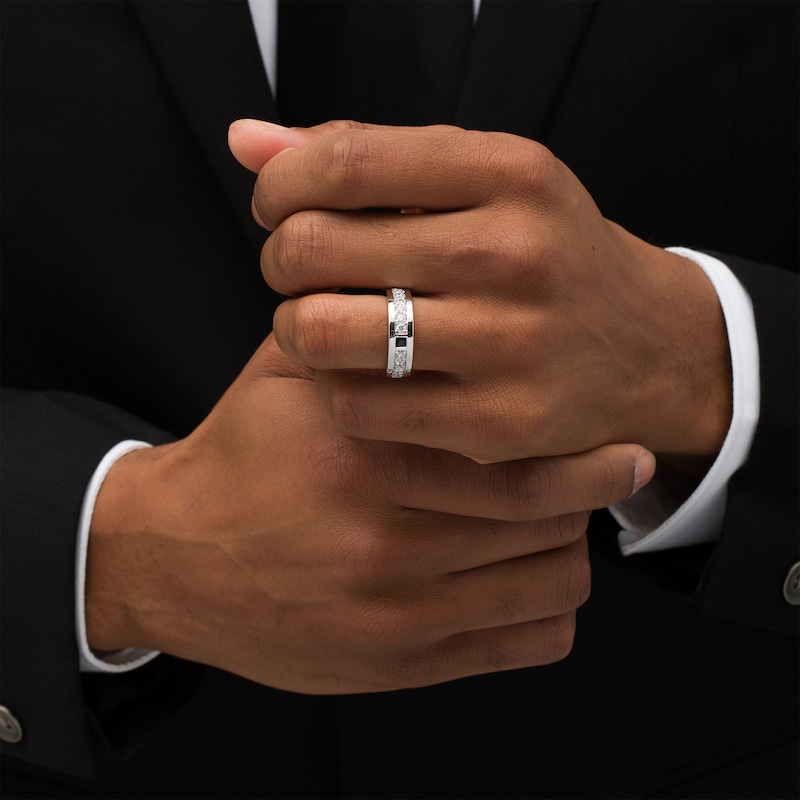 Vera Wang Men's Square-Cut Blue Sapphire and 3/4 Diamond