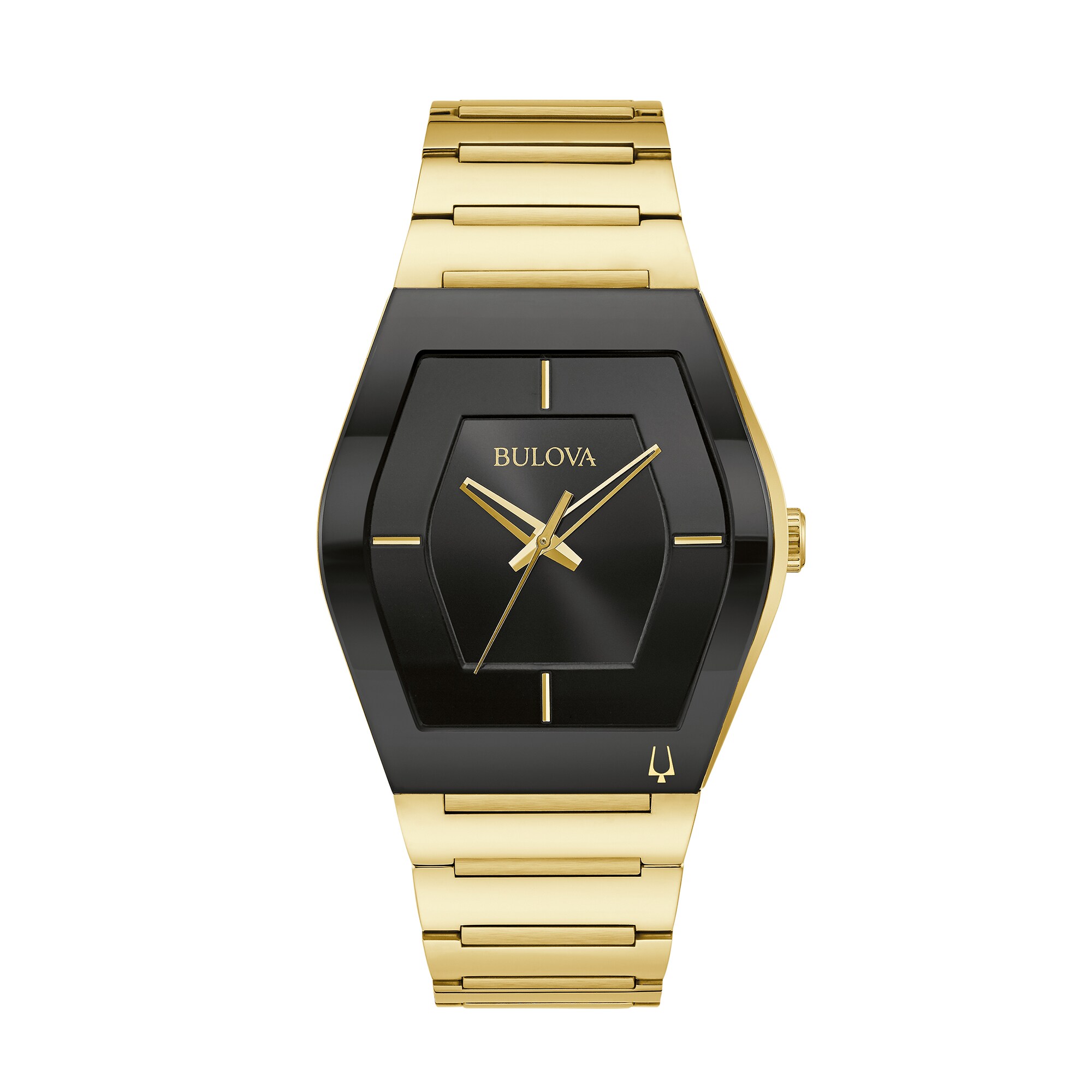 Men's Bulova Gemini Gold-Tone Watch with Tonneau Black Dial (Model