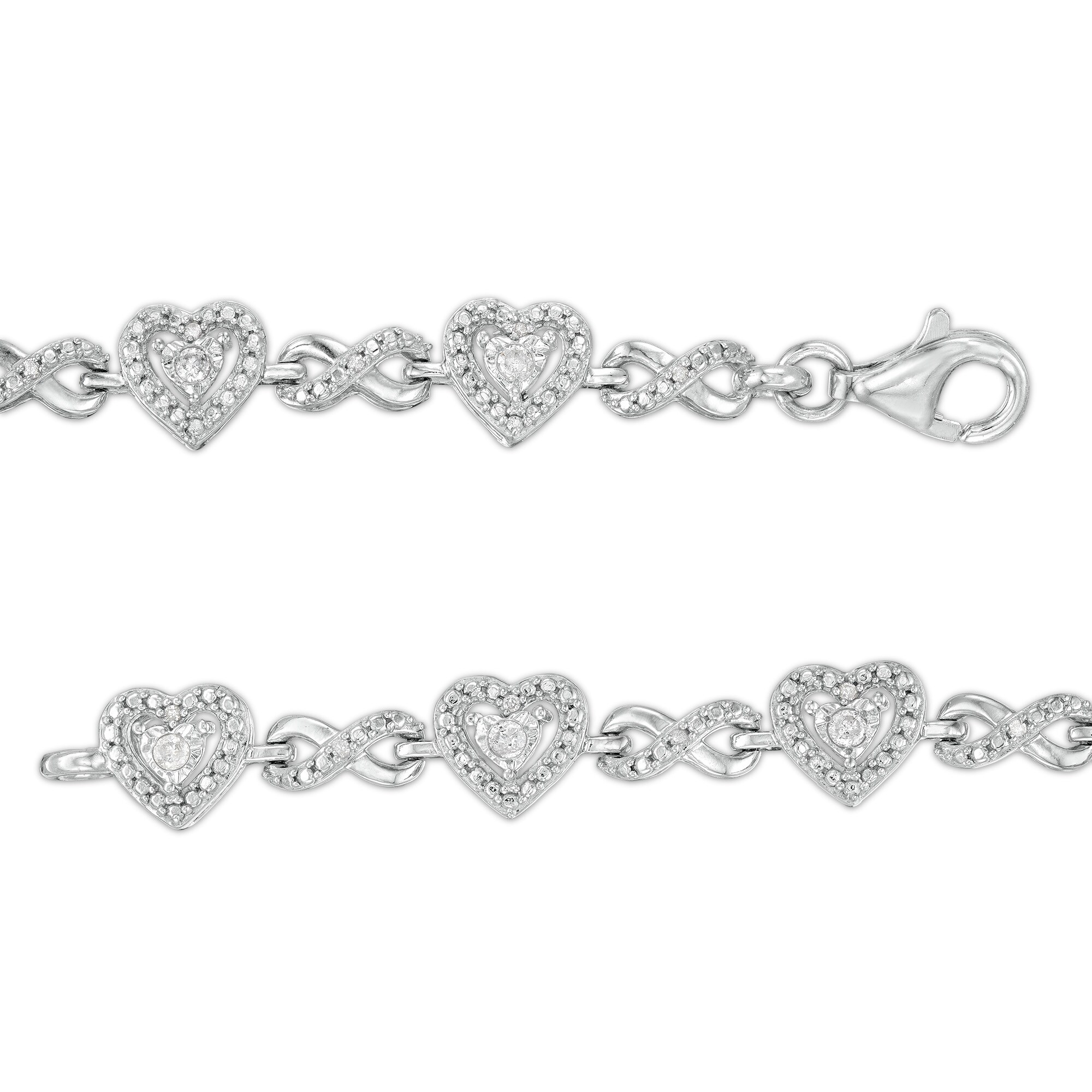 1/4 CT. T.W. Diamond Alternating Heart Infinity Link Bracelet in