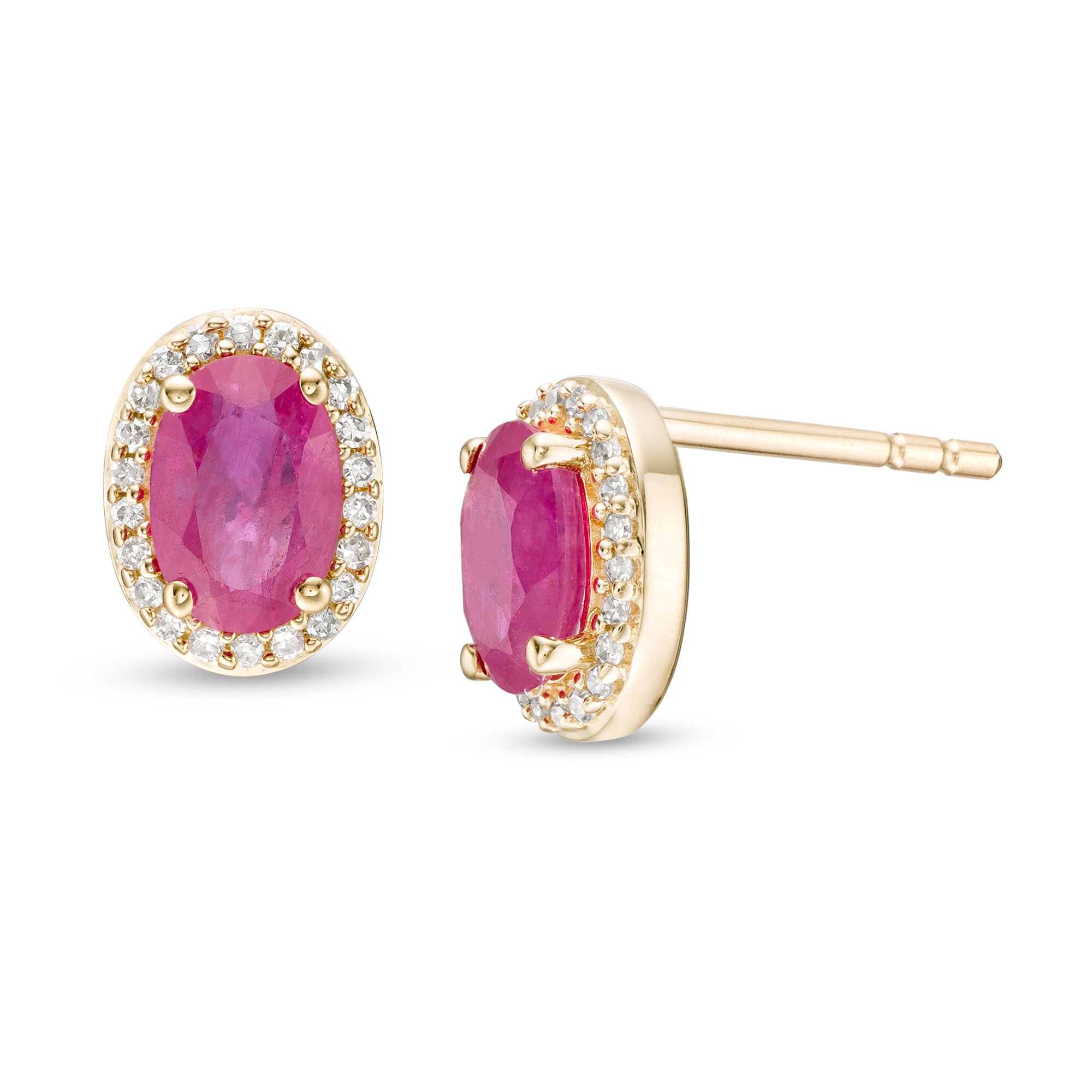 Oval Certified Ruby and 0.088 CT. T.W. Diamond Frame Stud Earrings