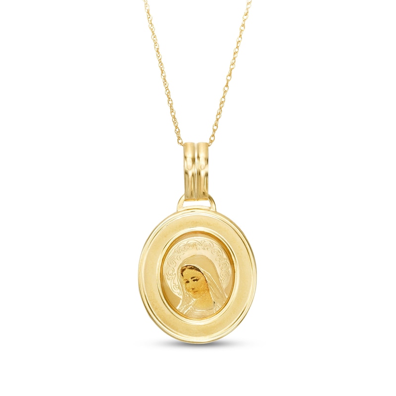 Etched Virgin Mary Oval Medallion Pendant in 10K Gold Peoples