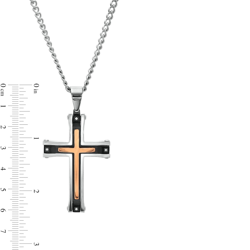 Men's Diamond Accent Multi-Finish Layered Gothic-Style Cross