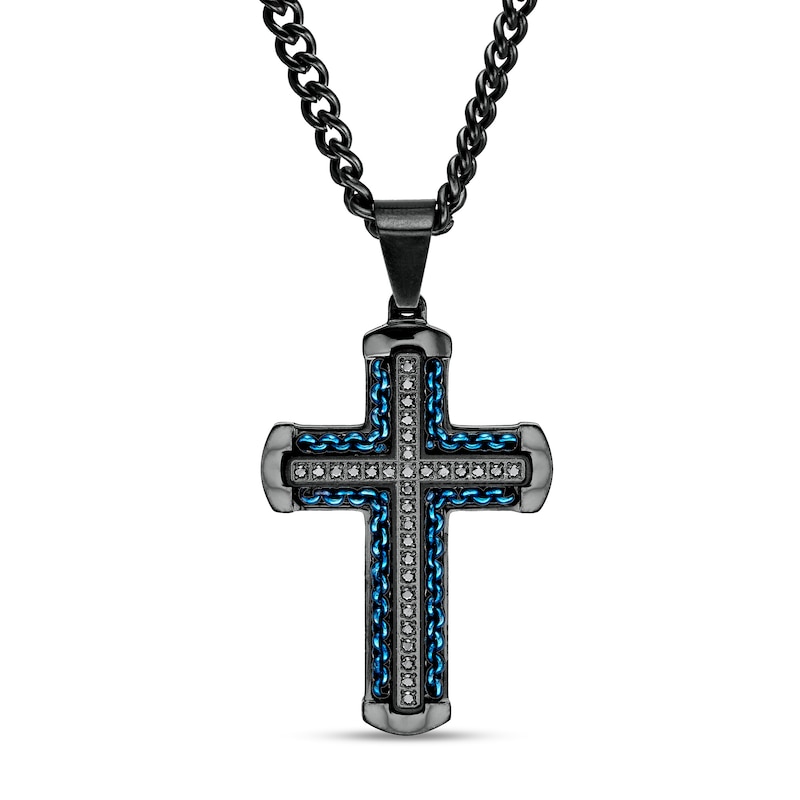 Men's 1/4 Black Enhanced Diamond Chain Link Cross Pendant