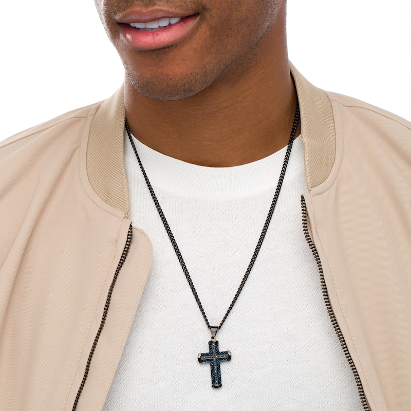 Men's 1/4 Black Enhanced Diamond Chain Link Cross Pendant