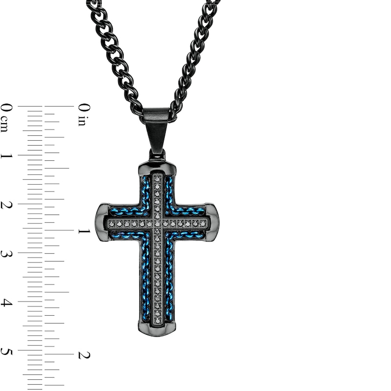 Men's 1/4 Black Enhanced Diamond Chain Link Cross Pendant