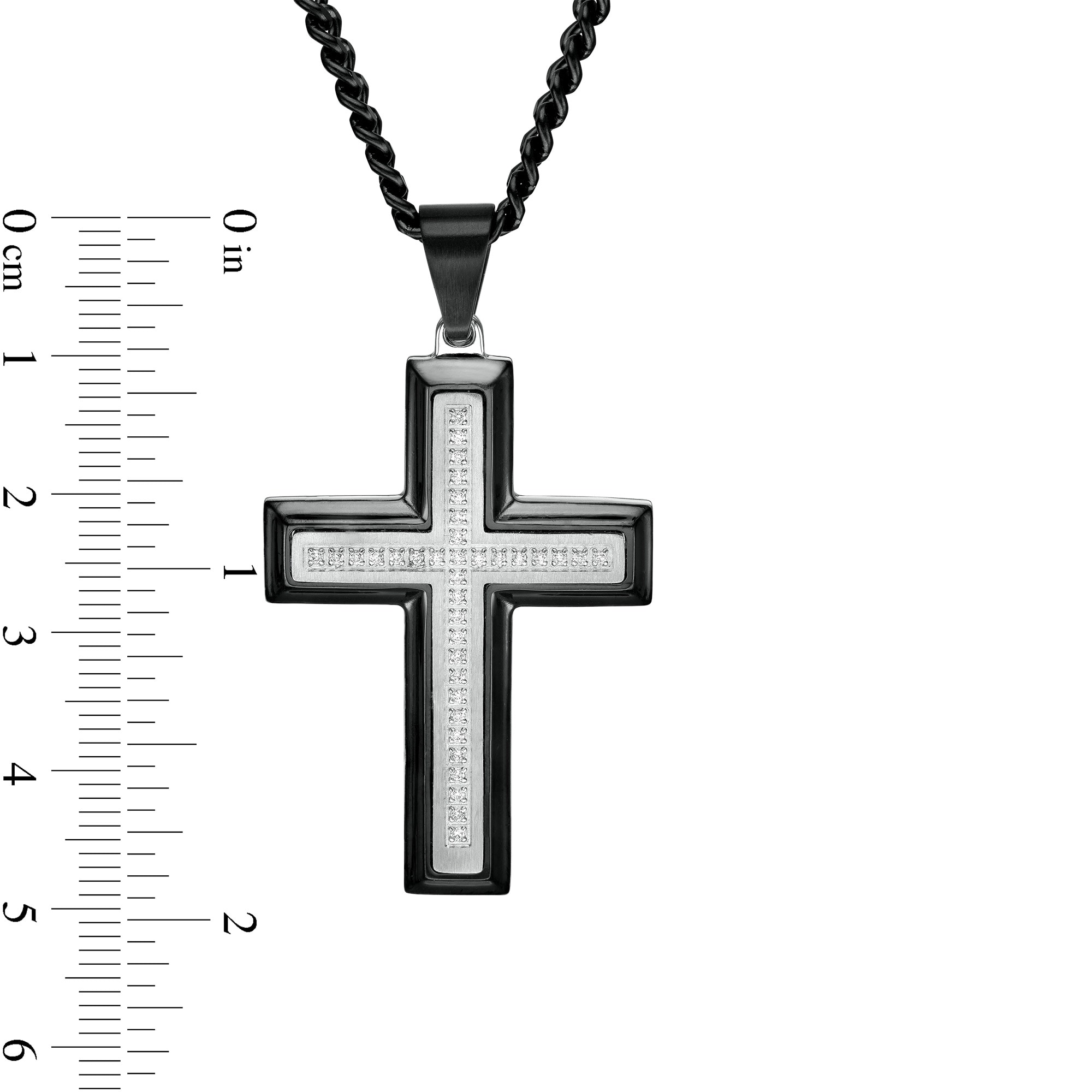 アクセサリー deal design discovery cross medium Men's 1/5 CT. T.W. Diamond Multi-Finish Beveled Edge Cross Pendant