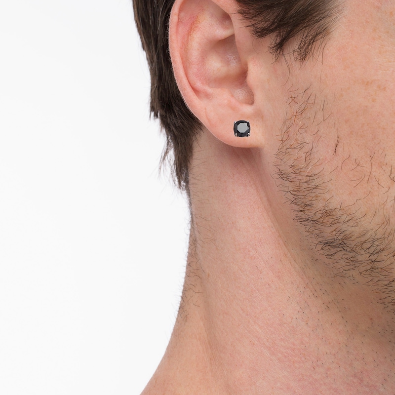 Black Spinel Multi-Finish Solitaire Stud Earrings in
