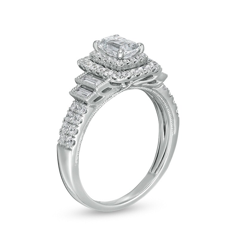 1-1/5 CT. T.W. Emerald-Cut Diamond Frame Vintage-Style Tiered