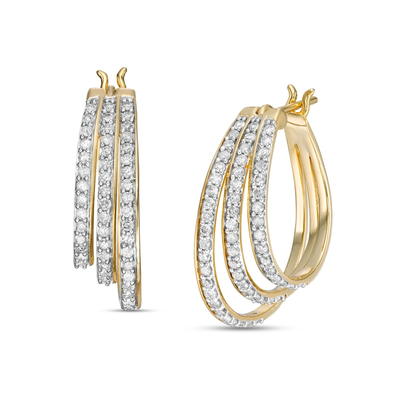 10K Yellow Gold 75mm Huge Graduated Diamond Cut Bamboo Hoop Earrings