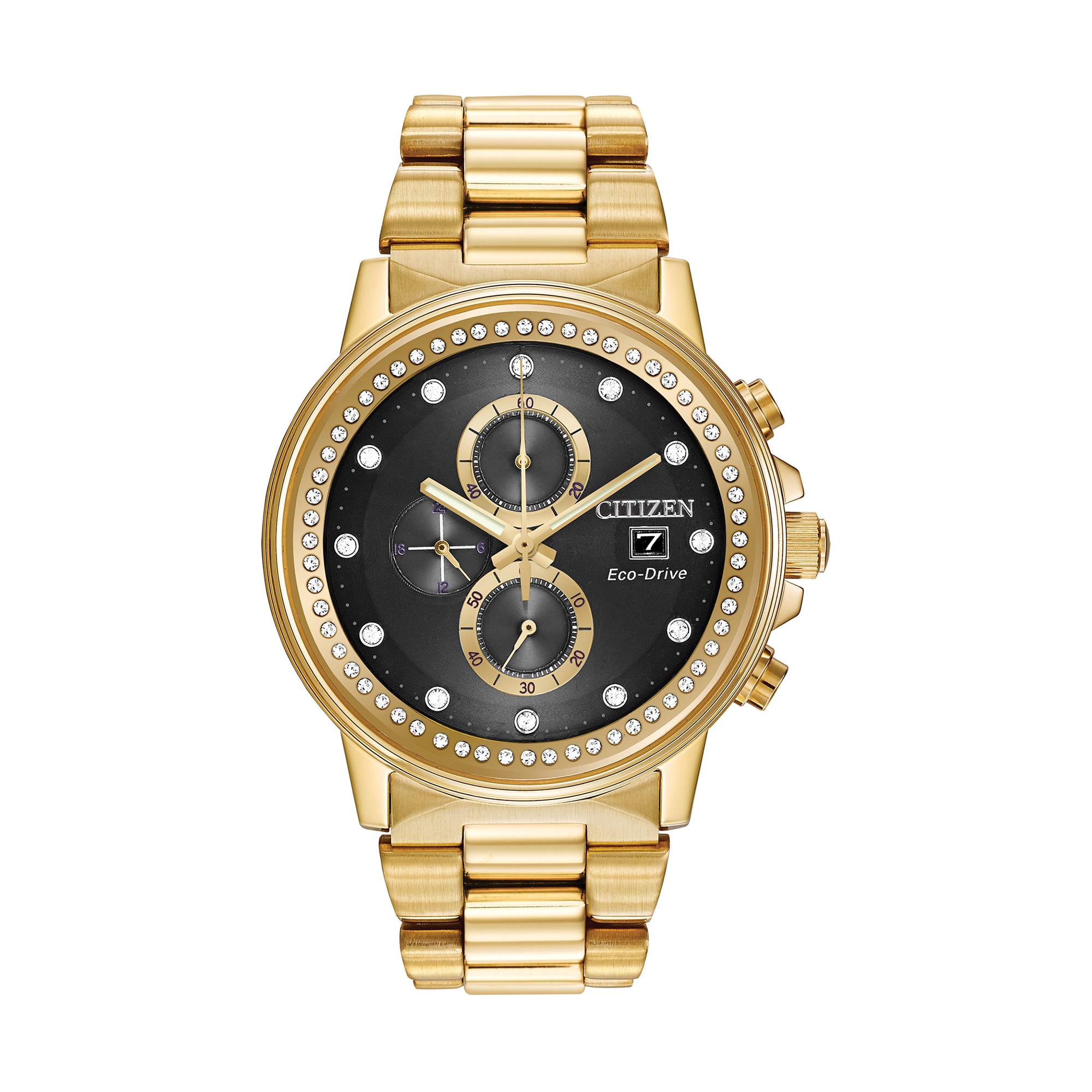 Men's Citizen Eco-Drive® Nighthawk Crystal Accent Gold-Tone