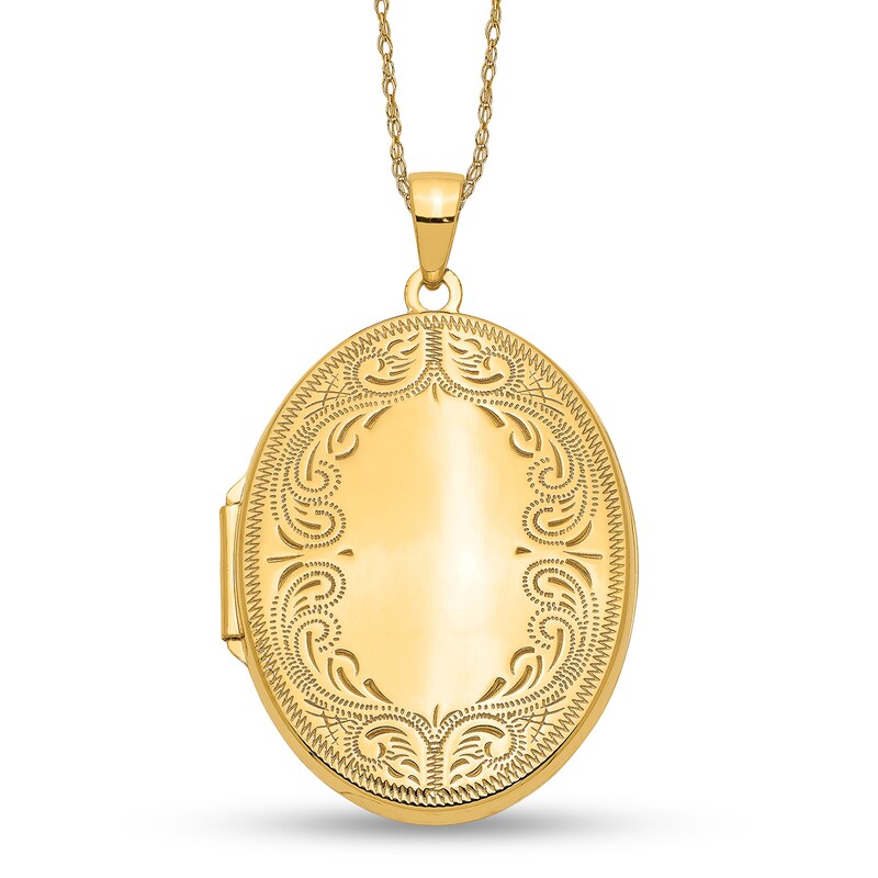 Etched Ornate Frame Vintage-Style Oval Locket in 14K Gold