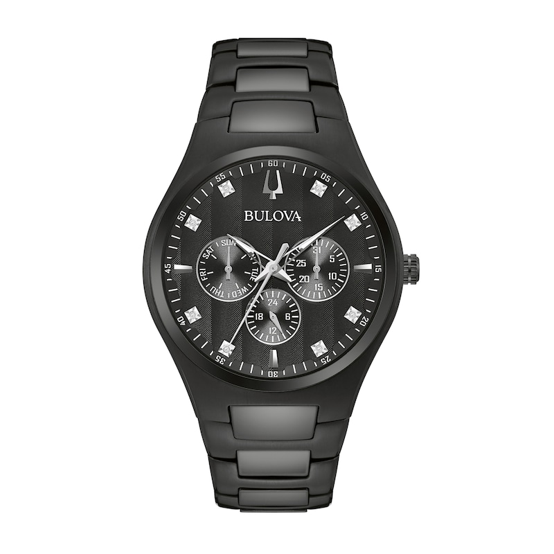 Men's Exclusive Bulova Diamond Accent Black IP Chronograph Watch with Black  Dial (Model: 98D173)