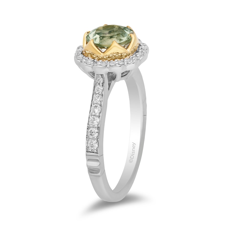 Enchanted Disney Tiana Green Quartz and 1/3 Diamond Scallop  Frame Engagement Ring in 14K Two-Tone Gold