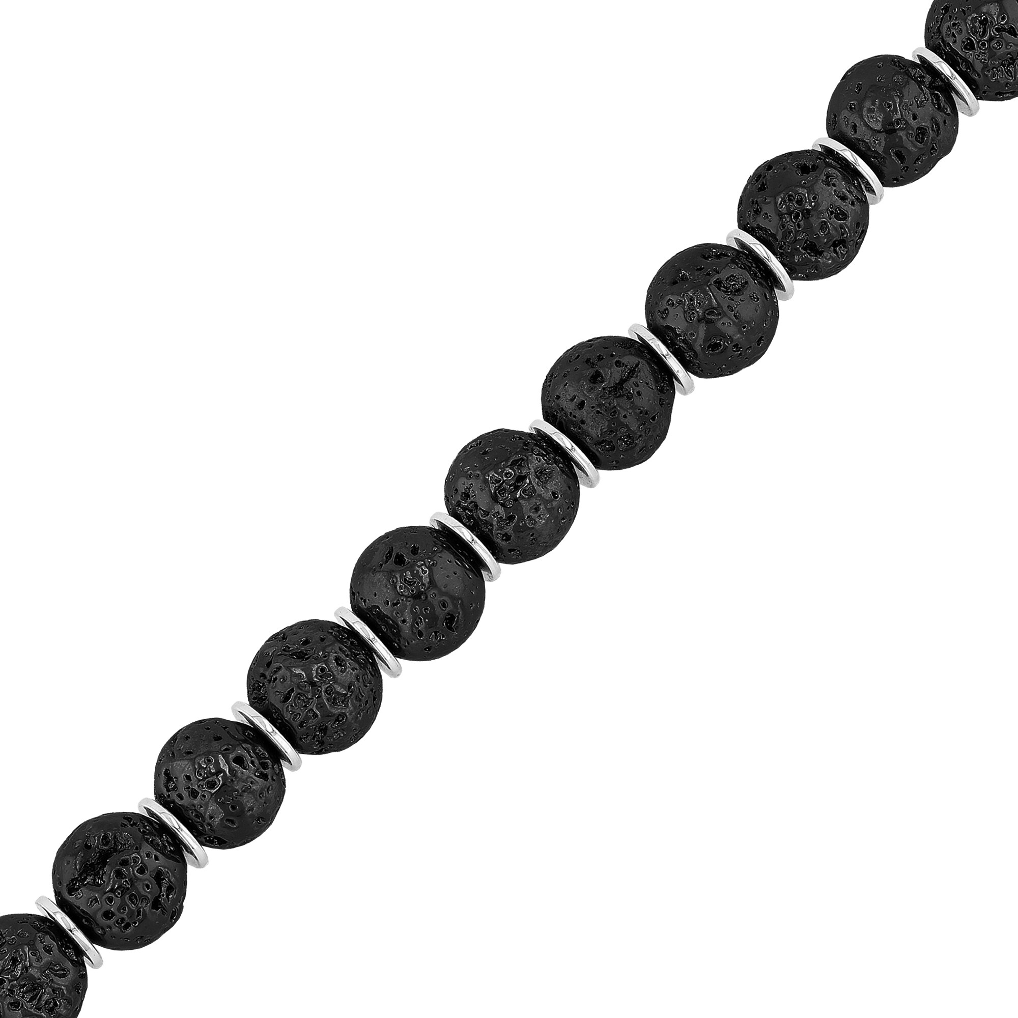 10.0mm Black Lava and Disc Bead with Skull and Crossbones Bracelet
