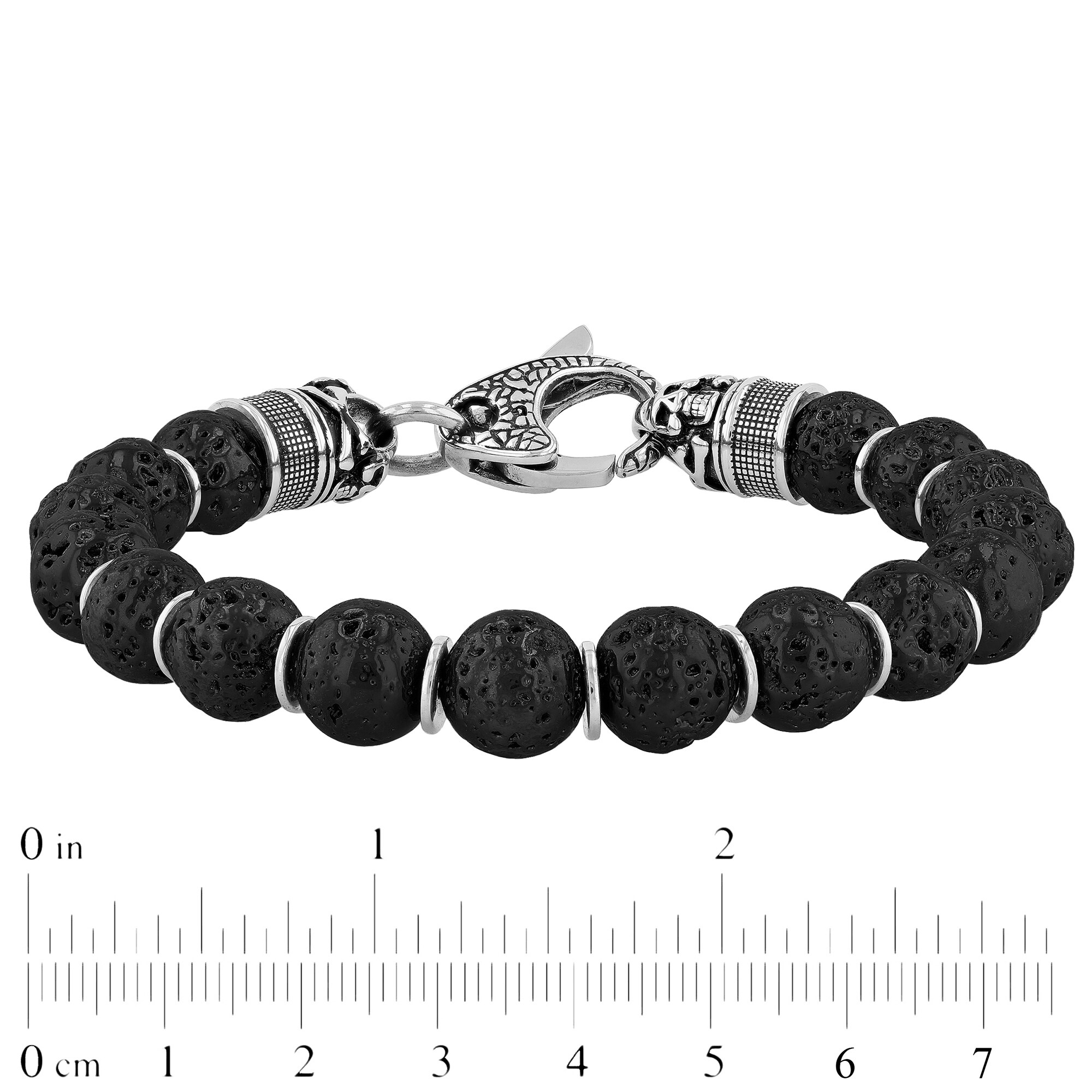 10.0mm Black Lava and Disc Bead with Skull and Crossbones Bracelet
