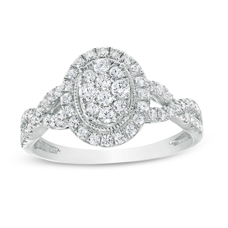 1/2 CT. T.W. Oval Multi-Diamond Frame Twist Shank Vintage-Style