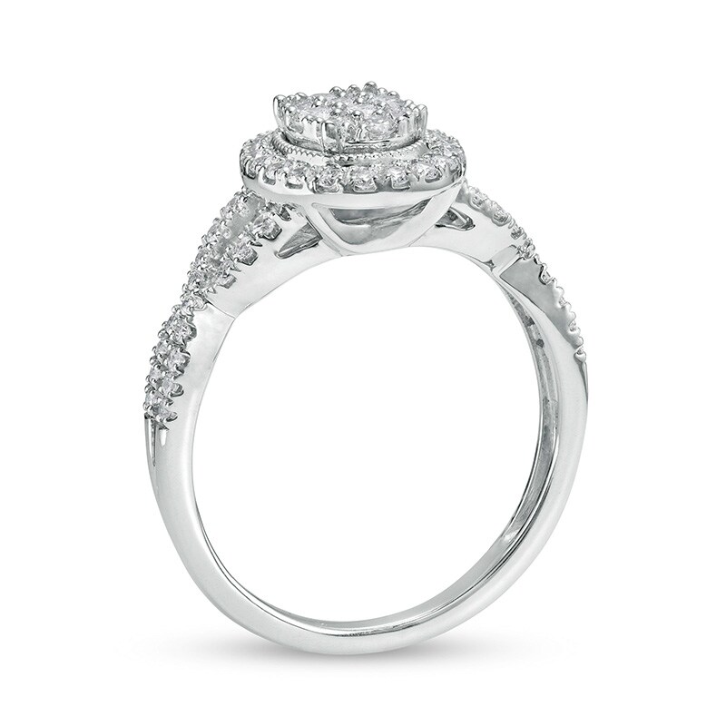 1/2 CT. T.W. Oval Multi-Diamond Frame Twist Shank Vintage-Style